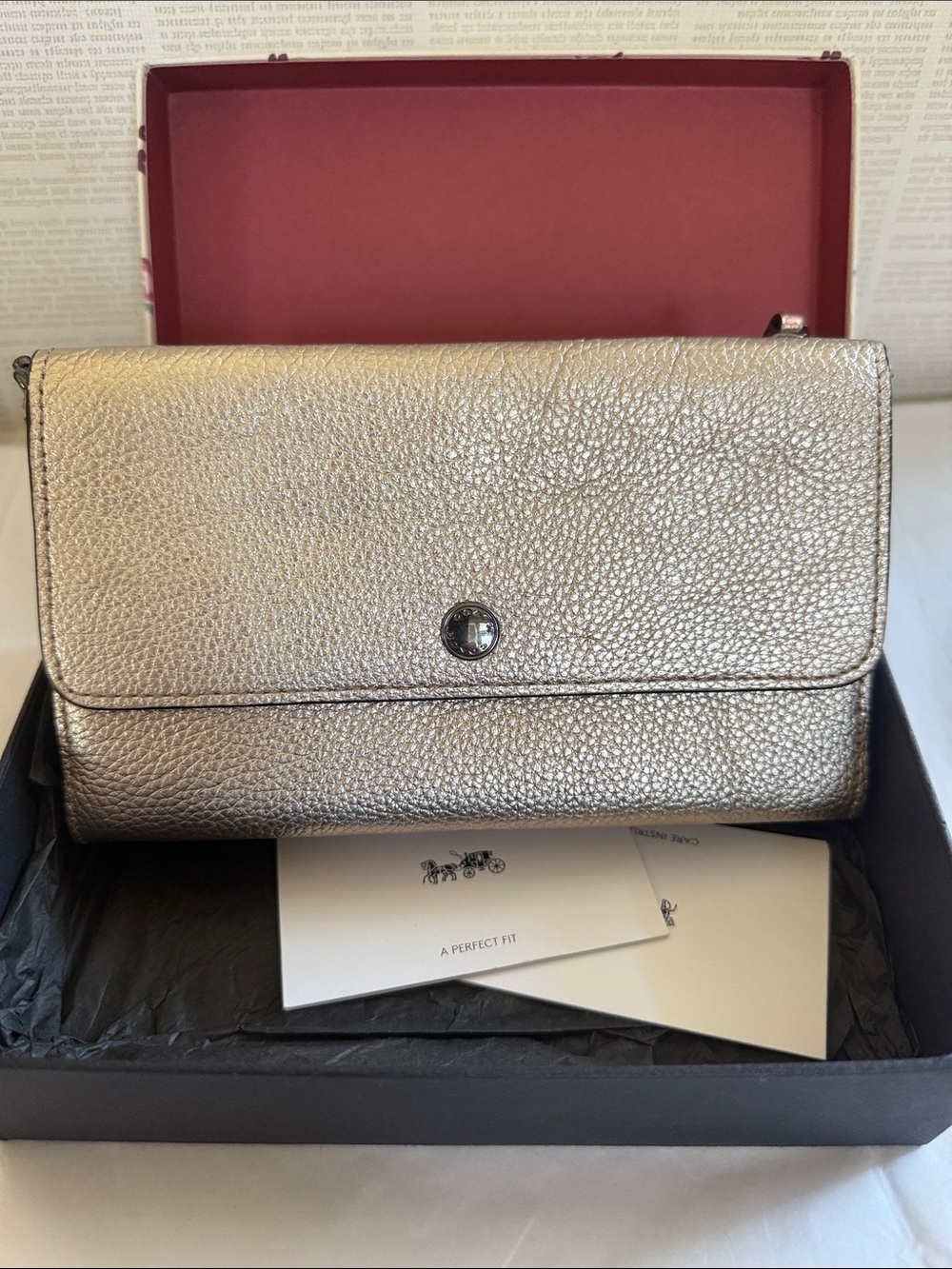 Coach Metallic Pebbled Leather Clutch in Champagne